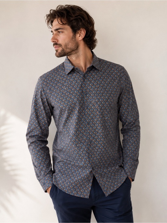 Ted Baker Other - Ted Baker London Men’s Size 5 Large Blue Brown Geometric Print Button Up Shirt